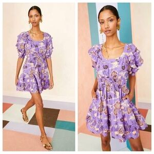 Ulla Johnson Naomi Dress Zinnia Purple Floral Puff Sleeve Bohemian Boho 10
